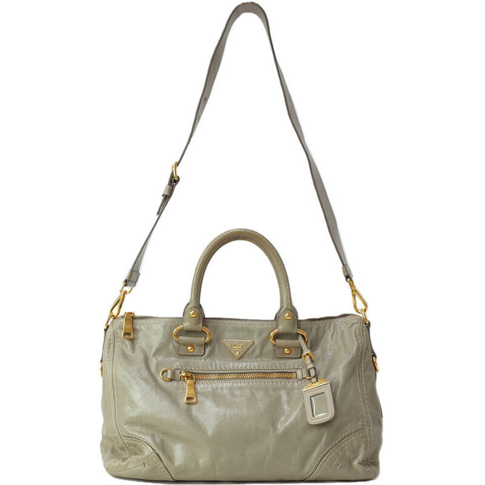 Prada Vitello Shine Leather Bauletto Satchel Pomice